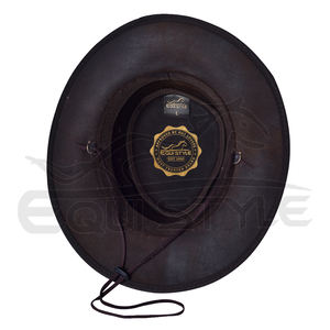 Chapeau de cowboy western marron en cuir camel de haute qualité avec bande tressée, faible MOQ, couvre-chef d'extérieur, chapeaux australiens pour hommes - Product Image 4