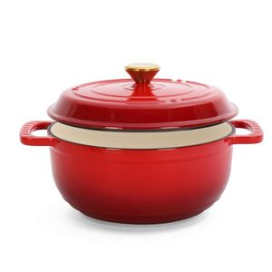 Pentola in Ghisa Smaltata Rossa Sfumata da 5QT con Due Guanti in Silicone per Zuppe e Brodi - Product Image 3