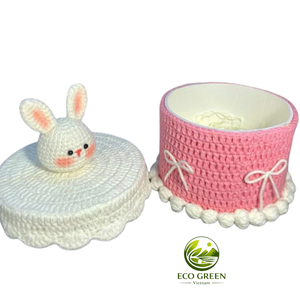 Cute knitted cake <b>box</b> handmade from yarn <b>soft</b> and safe great for kids play storage use and decorative gift packaging - Product Image 5