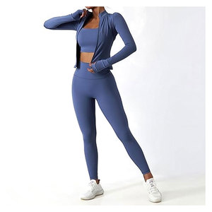 Ensemble de yoga pour femmes de qualité supérieure, sans couture, 3 pièces, vêtements de sport respirants en coton/polyester/spandex, personnalisable, haute qualité, fitness, gym - Product Image 3