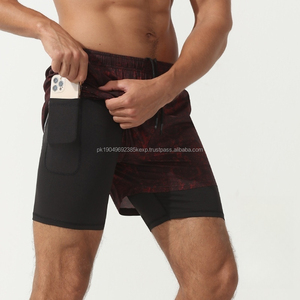 Nueva malla acanalada gimnasio hasta la rodilla mujeres atléticas 5 pulgadas hombres con bolsillos con cremallera pantalones cortos para correr 2 en 1 - Product Image 1
