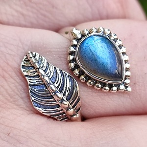 <b>Labradorite</b> Leaf <b>Ring</b> 925 Sterling Silver Handmade Boho Statement Promise Jewelry Women Natural Pear Shape Bezel Setting - Product Image 6