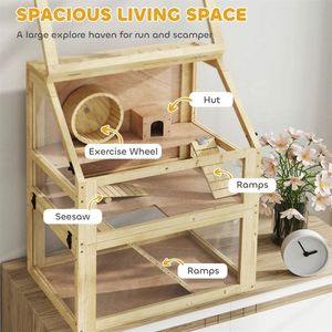 Gabbia Moderna in Legno a 3 Livelli 61x41x75 cm per Piccoli Animali, Alloggio per l'Allevamento di Criceti, Casetta Solida in Legno con Motivo Animale - Product Image 6