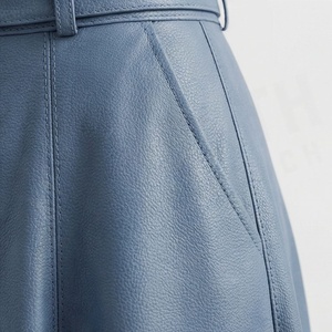 Falda de Cuero Sintético para Mujer, Corte en A, Largo hasta la Rodilla, Color Sólido, con Cinturón, Cintura Regular, Diseño Tejido Brillante, para Todas las Temporadas - Product Image 5