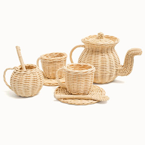 Jouets écologiques pour bébés, ensemble de tasses à thé en rotin tressé à la main, jouet de tasse à thé pour enfants de la plus haute qualité - Product Image 2