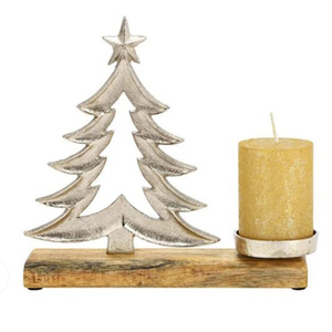 Árbol de Navidad Metálico con Copas Caídas y Adorno de Estrella, Portavelas para Tealight con Base de Madera de Mango - Product Image 5