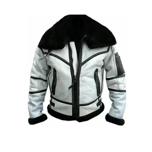2026 OEM Best Selling <b>Men's</b> White Sheepskin Leather <b>Jacket</b> Front Logo Faux Fur Lining 100% High Quality Low MOQ Heated Winter - Product Image 1
