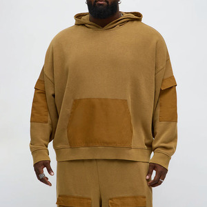 Sudadera con Capucha Extra Grande para Hombre, Diseño de Parches en Color Sólido, Algodón French Terry Transpirable, Ropa de Otoño, Corte Regular, de Salamon - Product Image 3