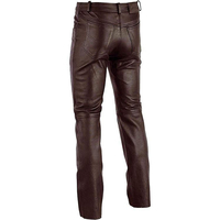 Celana Biker Pria Warna Cokelat Berlapis PU, Pinggang Tinggi, Potongan Lurus, Kantong Samping, Bahan Tenun Tebal, Kancing Depan, Gaya Musim Gugur