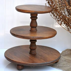 <b>Rustic</b> <b>Wooden</b> Cake Stand With Natural Grain Finish For Wedding Dessert Table - Product Image 1