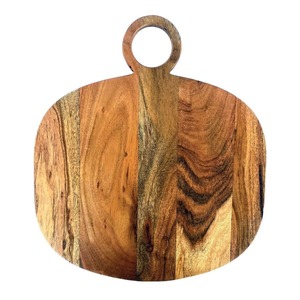 Planche à découper en bois massif, planche à découper ronde en bois avec poignée, design en bois naturel, bloc à découper pour la cuisine - Product Image 1