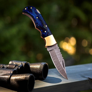Cuchillo de Caza de Acero de Damasco con Mango de Madera Pakka, Hoja Plegable de Borde Recto, para Campismo al Aire Libre, 58HRC, 3 Años de Garantía, ODM OEM - Product Image 6