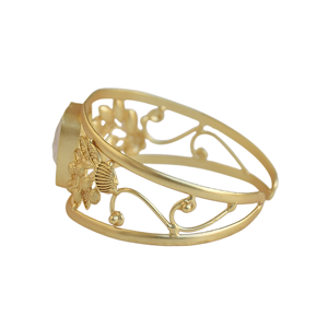 Bracelet manchette tendance en perles d'eau douce baroques, plaqué or 24 carats, serti de pierres, motif floral, pour anniversaire - Product Image 2