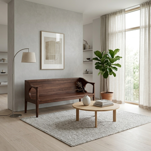 Modern Luxury Oak Wood Living Room <b>Sofa</b> <b>Bench</b> Armchair with Cushion Minimalist Design Semicircular Shape Padded Arms - Product Image 2