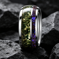 Bague en carbure de tungstène avec incrustation d'agate mousse et ciel étoilé, bord poli, pour homme, alliance de mariage, ajustement confortable, bijou de fiançailles et de promesse