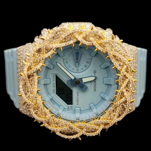 Gorgeous Round Dial Digital Analogue Sky <b>blue</b> Color Rubber Band Moissanite Diamond Thorn Bezel Design Trendy Jewelry <b>for</b> <b>Man's</b> - Product Image 3