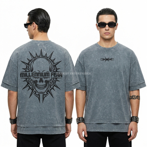 T-shirt personnalisé gris anthracite pour homme, motif fil barbelé Millennium Fear, 250 GSM, poids lourd, vente en gros, fournisseur OEM ODM, fabricant - Product Image 1