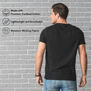 Camiseta de Algodón Lisa Negra para Hombre, Cuello Redondo, Manga Corta, Corte Regular, Color Sólido, Tejido Jersey Informal - Product Image 4