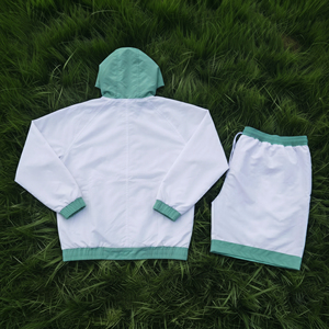 Wholesale 100% Nylon Windbreaker Shorts Set Customized Unisex <b>Zip</b> <b>up</b> <b>Jacket</b> and Shorts 2pieces Vintage Windbreaker Shorts Set - Product Image 2