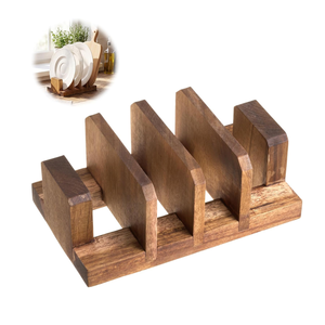 Support de rangement en bois d'acacia à 4 fentes pour planches à découper, couvercles et plateaux, pour comptoir, fabriqué au Vietnam - Product Image 2