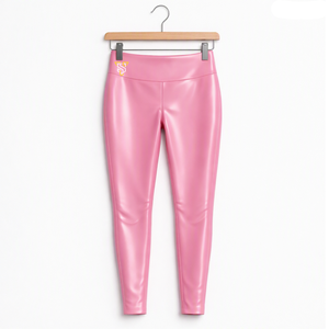 Leggings de Cuero Rosa de Cintura Alta, Pantalones de Yoga Transpirables con Cintura Elástica Sin Costuras - Product Image 1