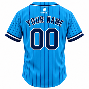 Maillot de baseball unisexe SINEWY SPORTS, personnalisé, rayé bleu, polyester, manches courtes, boutons sur le devant, évacuation de l'humidité, grande taille adulte - Product Image 3