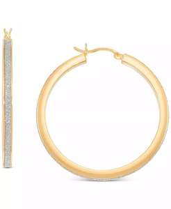 Pendientes de aro medianos brillantes en plata de ley chapada en oro de 14K, 1,57 "| Macy's - Product Image 1