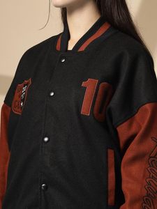 Nueva Chaqueta Varsity Corta de Lana para Mujer, Estilo Universitario, con Forro Suave y Letras Bordadas - Product Image 6
