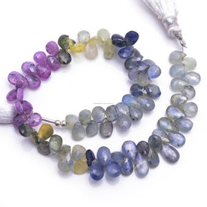 Perles en forme de poire à facettes en saphir naturel multi 4x5.5 5x9mm 8 pouces faites à la main brin de pierres précieuses de qualité supérieure pour bijoux à bricoler soi-même - Product Image 2