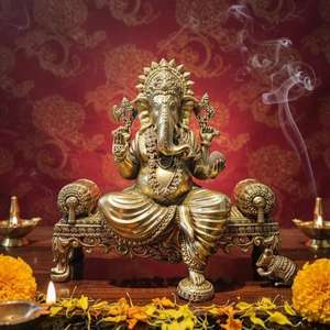 Grande statue de dieu en laiton |   Dieu hindou de la chance, décoration de temple domestique - Product Image 2
