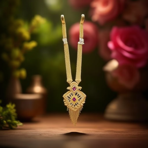Conjunto de Joyería Fina Estilo Real 11058798GL - Collar Chapado en Oro con Patrón Geométrico y Piedras de Circonio Rubí CZ para Ocasiones Nupciales - Product Image 3