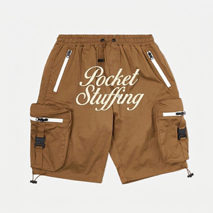 Pocket Stuffing Solid Eco-Friendly <b>Cargo</b> <b>Shorts</b> Men's Mid Waist Drawstring Bermuda Style Casual Polyester/Nylon Oxford Fabric - Product Image 1