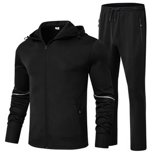 Conjunto Deportivo Unisex de Talla Grande, Ecológico, para Verano, con Bolsillos con Cremallera, Sudadera con Capucha y Cremallera Completa, 2 Piezas, Transpirable, de Secado Rápido, para Correr - Product Image 2