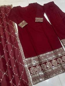 Stylish Breathable Pakistani Modest Dress in off White Color with Fork Style Chiffon Suit and Dupatta 74198 Ready to Wear - Product Image 4