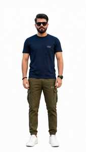 <b>Men's</b> <b>Navy</b> <b>Blue</b> Short Sleeve Crew Neck <b>T</b>-<b>Shirt</b> Solid Color Casual Regular Fit Jersey Tee - Product Image 3