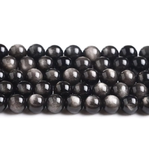 Perles lisses en obsidienne argentée naturelle de 8 mm pour la fabrication de bijoux DIY - Bracelets et colliers artisanaux en pierre - Product Image 5