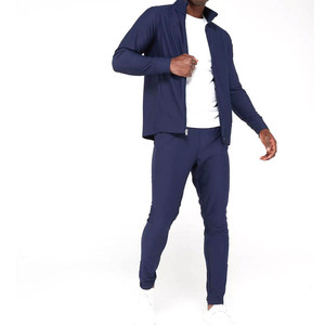 Ensemble de survêtement bleu marine pour homme, veste à fermeture éclair à manches longues et pantalon de jogging, couleur unie décontractée, respirant, vêtements d'automne - Product Image 5