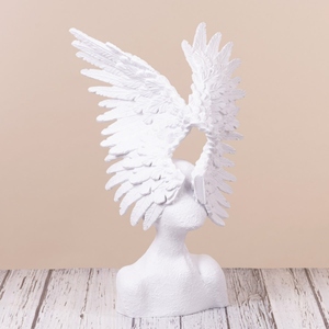 Escultura moderna de busto de dama con alas de ángel, estatua artística con rostro de plumas, decoración contemporánea de resina blanca, figurita de lujo para mesa. - Product Image 1
