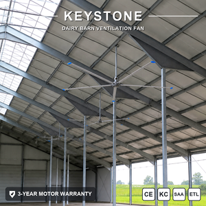 Ventilateur HVLS Keystone à flux d'air doux et sans courants brusques pour éviter le regroupement du bétail dans les grands enclos de cour - Product Image 1