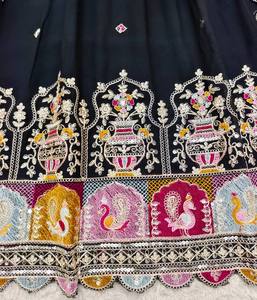 Traje Anarkali de Seda Bordado Negro con Dupatta, Vestido de Boda Tradicional Indio Pakistaní para Mujer, Largo hasta el Suelo - Product Image 5