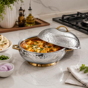 Premium Stainless Steel Double <b>Wall</b> Insulated Casserole | Hot Pot with Gold Handles Embossed Food Grade Serving Bowl for Home - Product Image 3