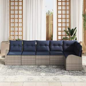 Grey Poly Rattan Garden <b>Sofa</b> <b>Set</b> Waterproof Cushions Outdoor Furniture Contemporary Design Durable Patio Seating - Product Image 3