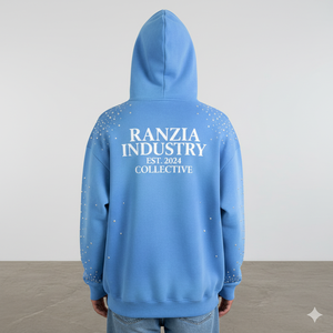 Sweat à capuche Ranzia grande taille entièrement zippé avec strass et broderie vieillie, et pantalon de survêtement zippé, avec patch Ranzia personnalisé en strass écologique - Product Image 4