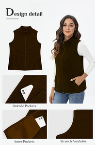 Chaleco polar personalizado OEM para mujer, color marrón oscuro, ajustado, sin mangas, cálido, con bolsillos, informal, para capas, venta al por mayor - Product Image 3