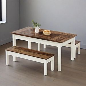 Set da Cucina Salvaspazio 3 Pezzi Stile Rustico per 4-6 Persone, Tavolo da Pranzo in Legno da 55 Pollici con 2 Panche per Sala da Pranzo - Product Image 5