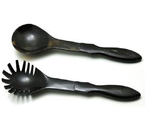 Juego de 2 servidores de ensalada de cuerno, aptos para alimentos, hechos a mano con cuerno natural de búfalo, a un precio asequible. - Product Image 1