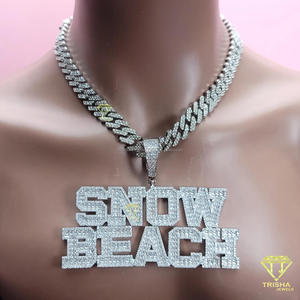 Collar de cadena con colgante de letra 'Snow Beach' con diamantes de moissanita, estilo Hip Hop, joyería de lujo personalizada - Product Image 5