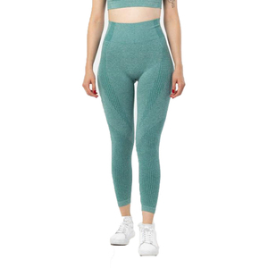 Leggings de sport pour femmes, couleur unie, taille haute, compression, effet push-up, contrôle du ventre, tricotés, longueur intégrale, style sportif, entraînement, yoga, fitness - Product Image 2