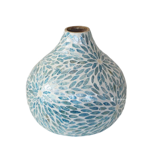 Jarrón Decorativo con Incrustaciones de Madreperla Azul, Jarrón de Bambú con Mosaico de Conchas, Decoración Artesanal Premium para Mesa, Estilo Costero - Product Image 2