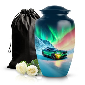 Urna Funeraria Personalizada para Cenizas de Adulto, Diseño Vintage de Coche Deportivo Verde Aurora Boreal, Urna Conmemorativa para Cenizas Humanas - Product Image 1